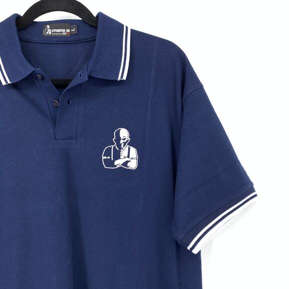 Stomper 98 Band Polo Shirt Mens Size Large Navy Blue Logo Short Sleeve NEW - Picture 3 of 6
